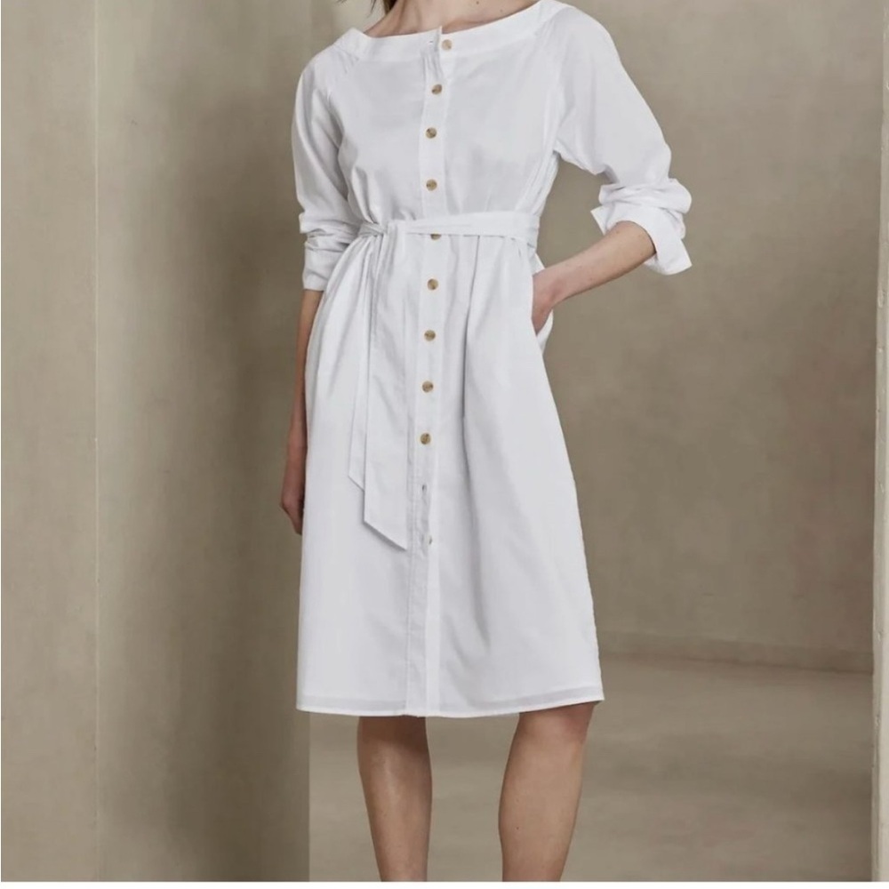 Banana Republic White Button Up Midi Dress Womens Size Large New With Tag Cotton